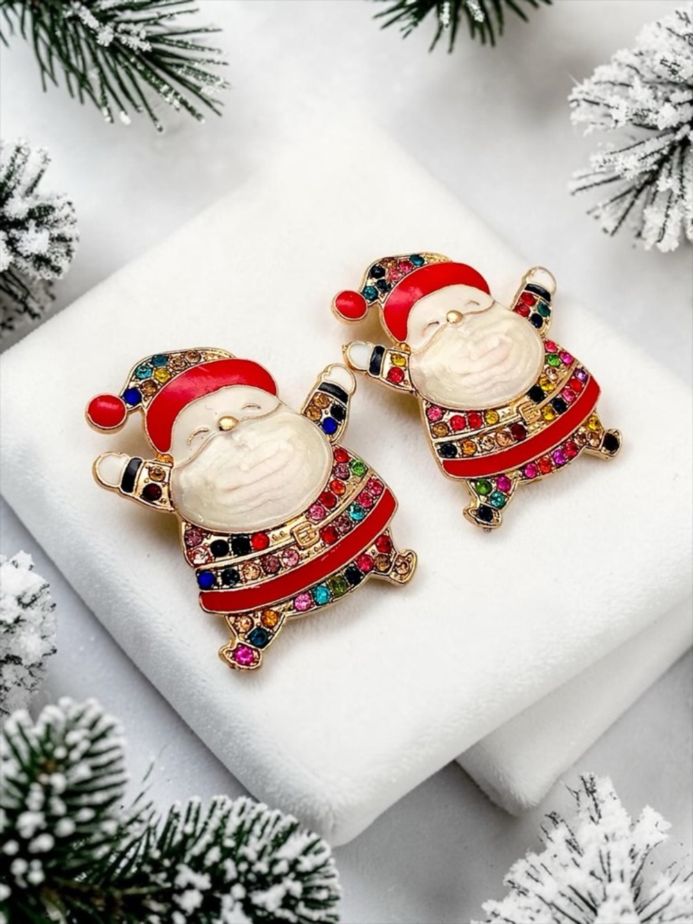 Jolly Santa Multi-Color Crystal & Enamel Stud Earrings NWT